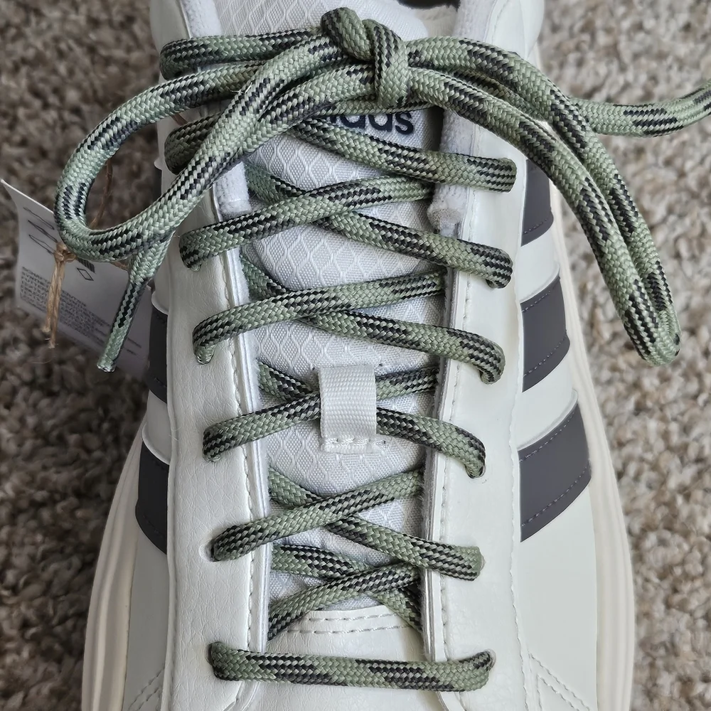 adidas Women's Cream Sneakers with Gray Stripes and Olive Laces